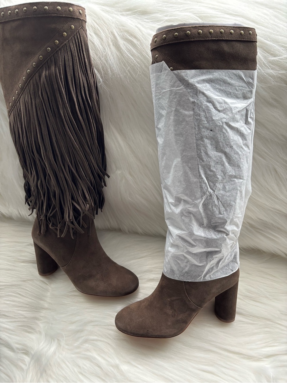INC INTERNATIONAL CONCEPTS “TOLLA TALL BOOTS” FRINGE & STUD DETAIL. 6 1/2 $140.